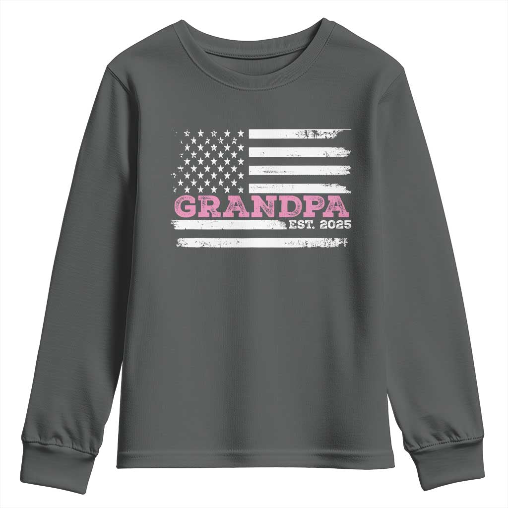 Grandpa Of Girl Est. 2025 Youth Sweatshirt Fathers Day USA Flag TS10 Dark Heather Print Your Wear