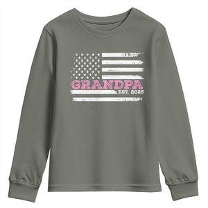 Grandpa Of Girl Est. 2025 Youth Sweatshirt Fathers Day USA Flag TS10 Military Green Print Your Wear