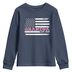 Grandpa Of Girl Est. 2025 Youth Sweatshirt Fathers Day USA Flag TS10 Navy Print Your Wear