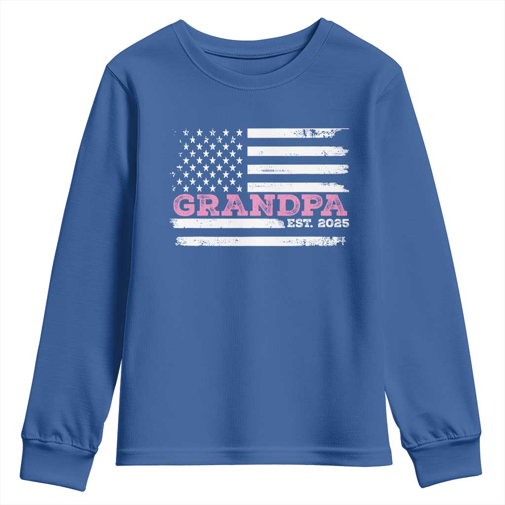 Grandpa Of Girl Est. 2025 Youth Sweatshirt Fathers Day USA Flag TS10 Royal Blue Print Your Wear