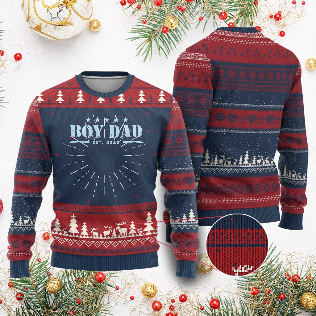 Boy Dad Est 2025 Knit Sweatshirt Expecting Baby Boy 2025 - Print Your Wear