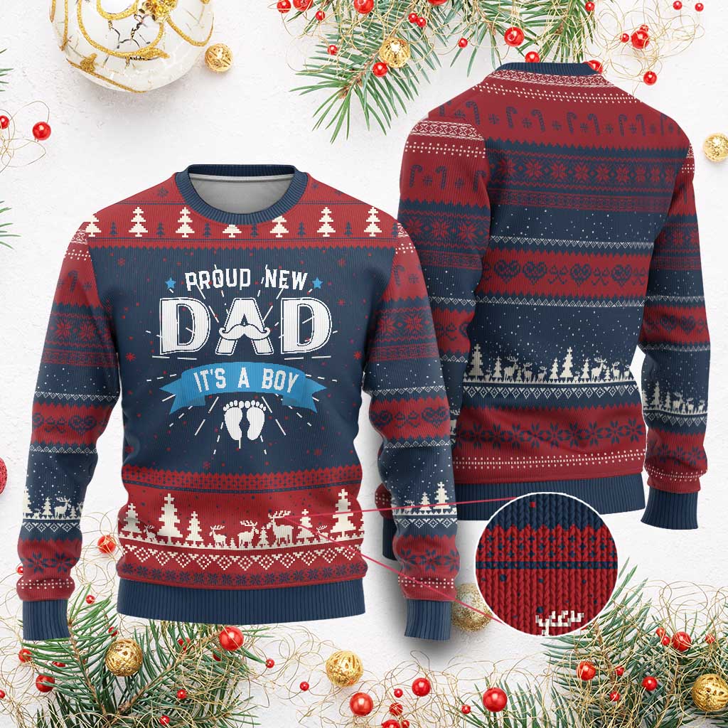 New Dad Its a Boy Knit Sweatshirt Daddy Of Newborn Baby Boy Son First Father Day - Print Your Wear