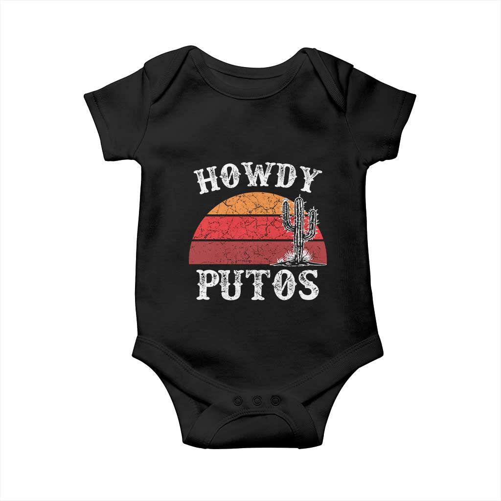Howdy Putos Baby Onesie Funny Cactus Retro Vintage TS10 Black Print Your Wear