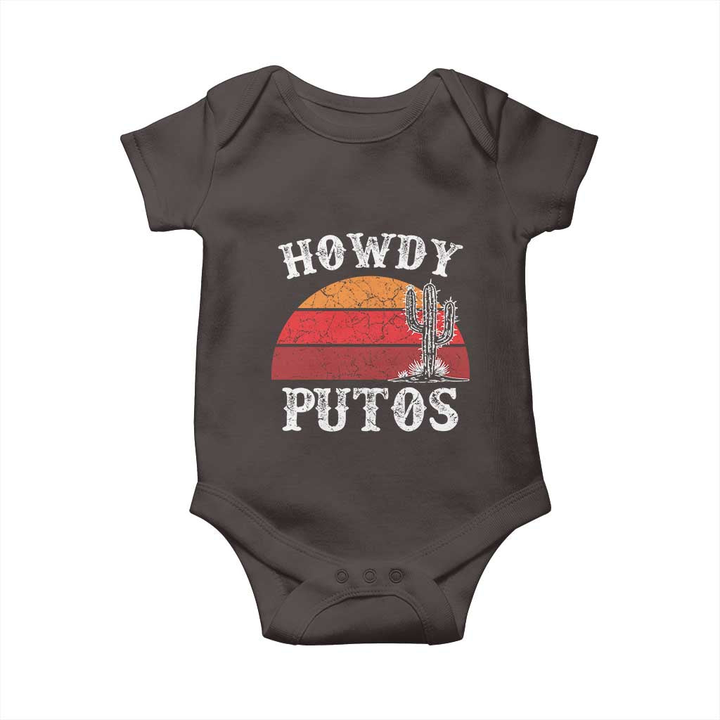 Howdy Putos Baby Onesie Funny Cactus Retro Vintage TS10 Dark Chocolate Print Your Wear