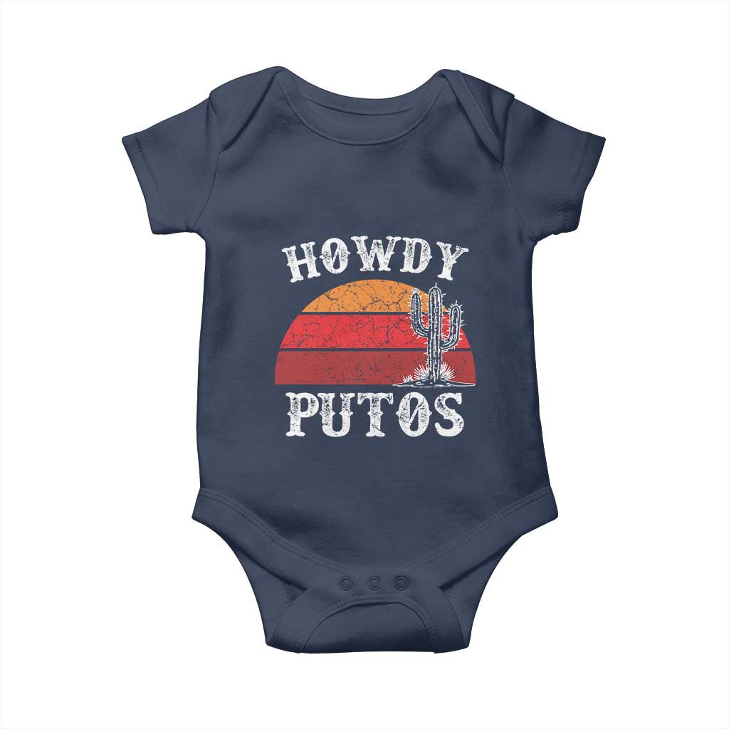 Howdy Putos Baby Onesie Funny Cactus Retro Vintage TS10 Navy Print Your Wear