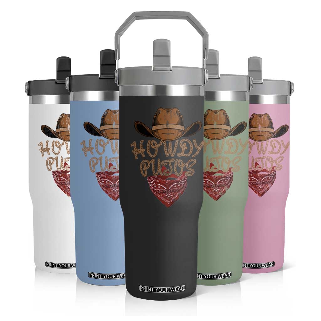 Howdy Putos Flip Straw Tumbler Funny Western Country Rodeo Southern Retro Cowboy TS10 Print Your Wear