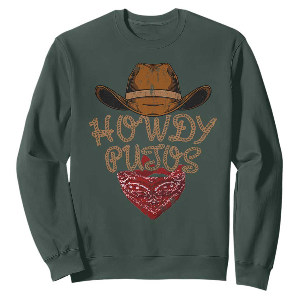 Howdy Putos Sweatshirt Funny Western Country Rodeo Southern Retro Cowboy TS10 Dark Forest Green Print Your Wear