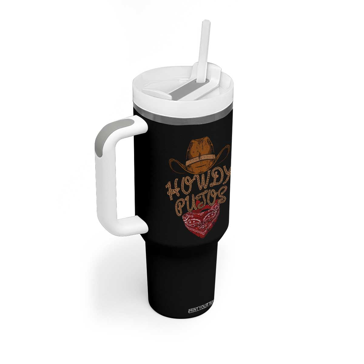 Howdy Putos Tumbler With Handle Funny Western Country Rodeo Southern Retro Cowboy TS10 Print Your Wear