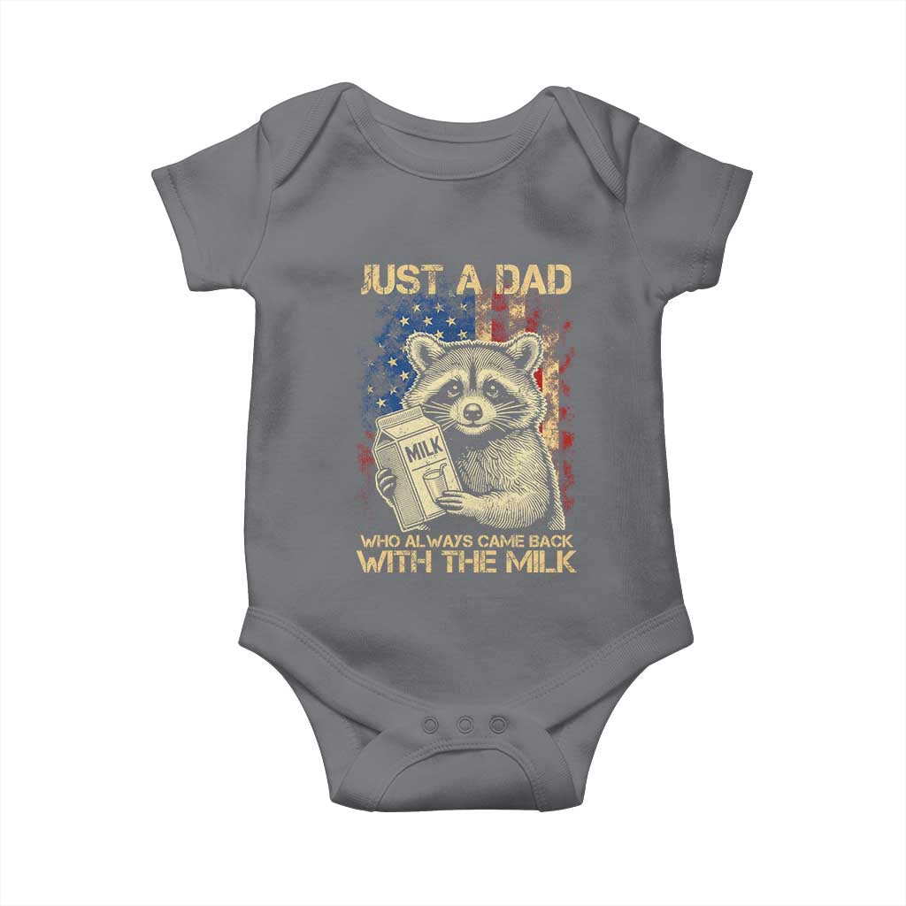 Just A Dad Who Always Came Back With The Milk Baby Onesie Raccoon American Flag Father's Day TS10 Charcoal Print Your Wear