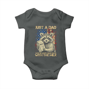Just A Dad Who Always Came Back With The Milk Baby Onesie Raccoon American Flag Father's Day TS10 Dark Heather Print Your Wear