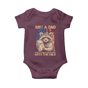 Just A Dad Who Always Came Back With The Milk Baby Onesie Raccoon American Flag Father's Day TS10 Maroon Print Your Wear
