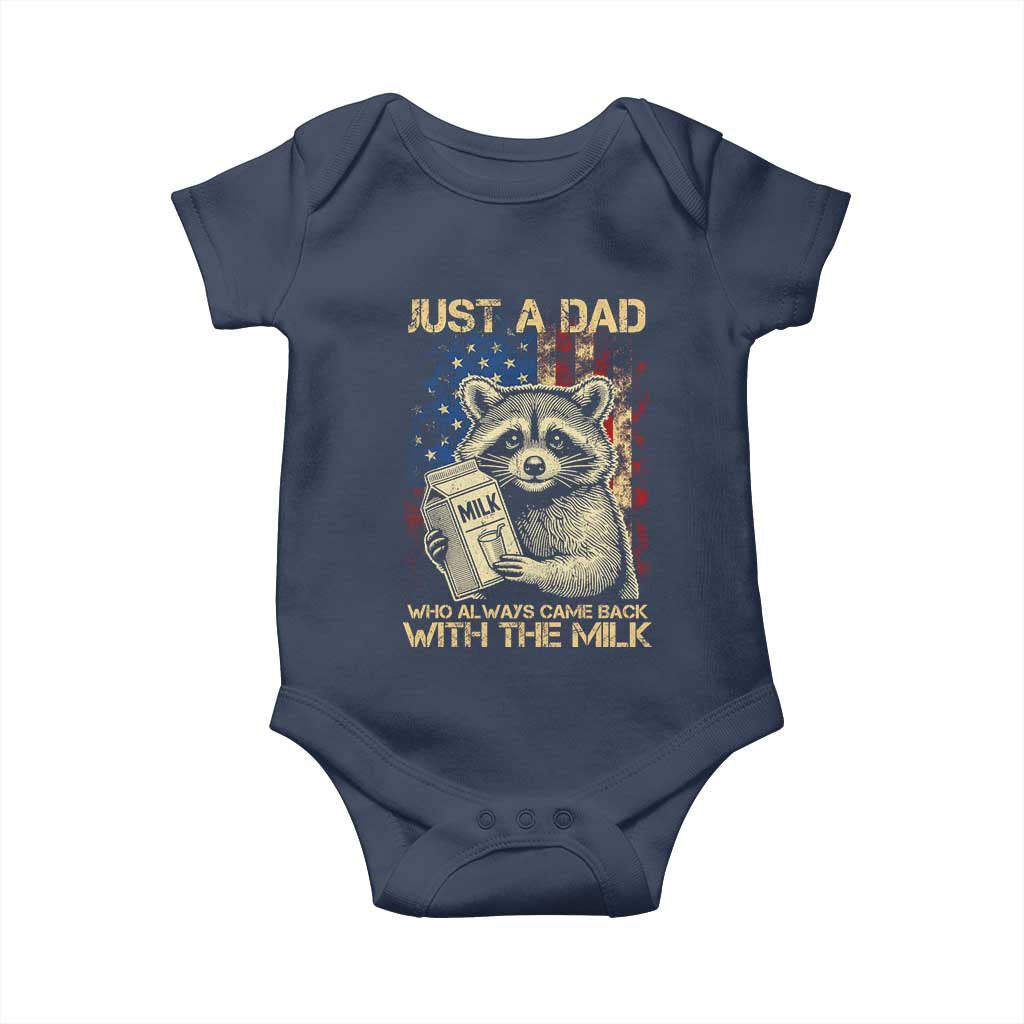 Just A Dad Who Always Came Back With The Milk Baby Onesie Raccoon American Flag Father's Day TS10 Navy Print Your Wear