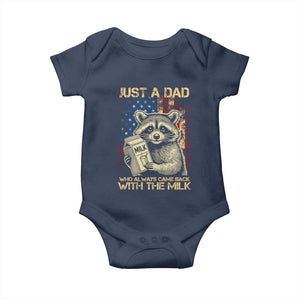 Just A Dad Who Always Came Back With The Milk Baby Onesie Raccoon American Flag Father's Day TS10 Navy Print Your Wear