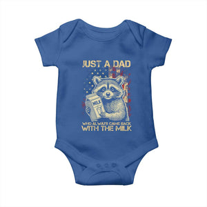 Just A Dad Who Always Came Back With The Milk Baby Onesie Raccoon American Flag Father's Day TS10 Royal Blue Print Your Wear