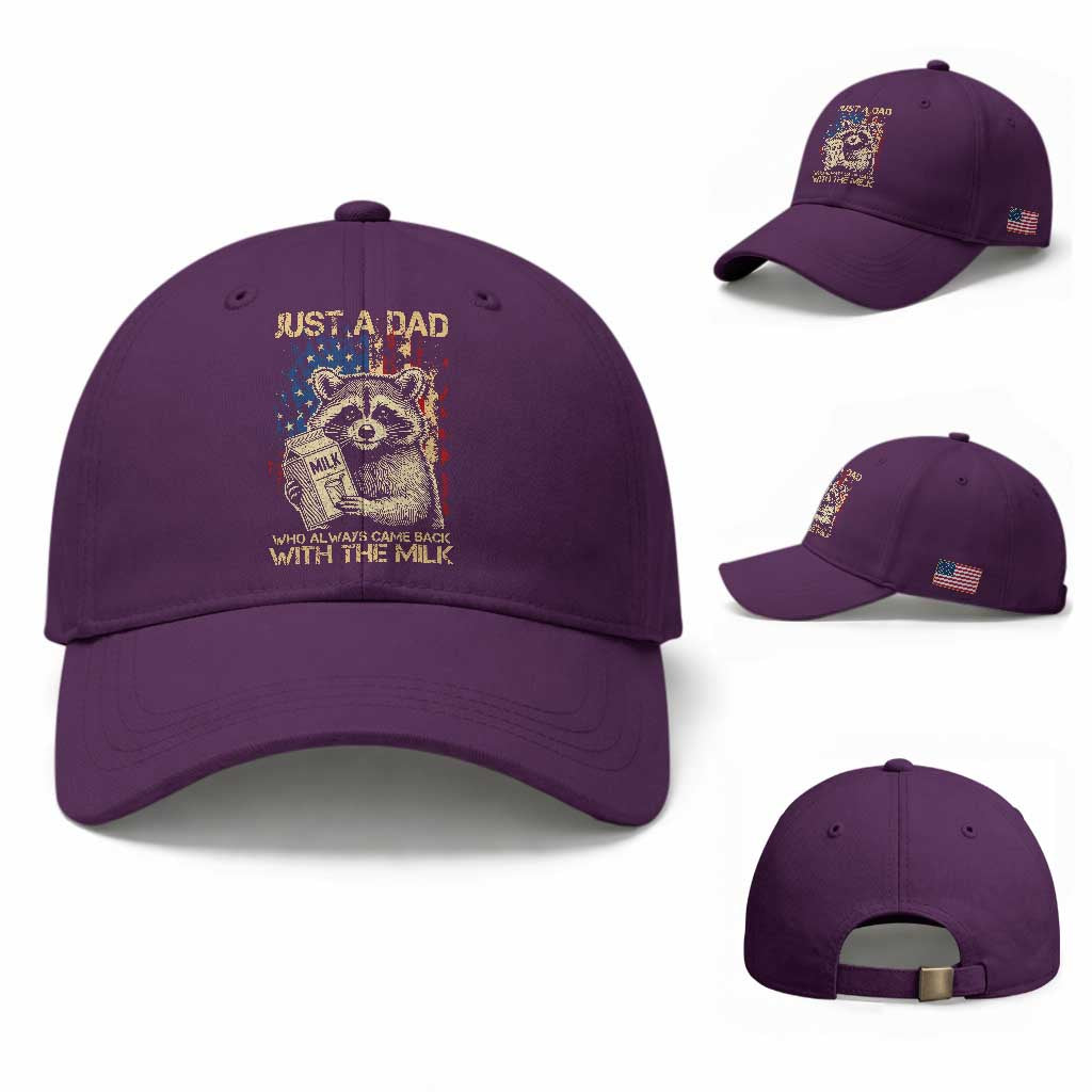 Just A Dad Who Always Came Back With The Milk Baseball Cap Raccoon American Flag Father's Day TS10 Baseball Cap Universal Fit Purple Print Your Wear