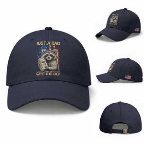 Just A Dad Who Always Came Back With The Milk Baseball Cap Raccoon American Flag Father's Day TS10 Baseball Cap Universal Fit Navy Print Your Wear