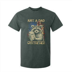 Just A Dad Who Always Came Back With The Milk T Shirt For Kid Raccoon American Flag Father's Day TS10 Dark Forest Green Print Your Wear