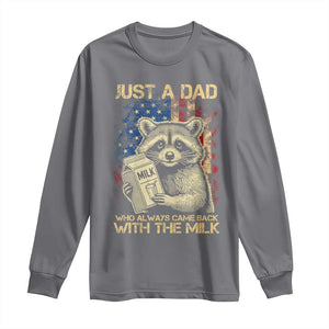 Just A Dad Who Always Came Back With The Milk Long Sleeve Shirt Raccoon American Flag Father's Day TS10 Charcoal Print Your Wear