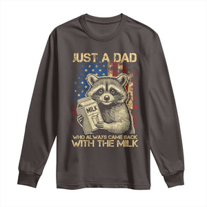 Just A Dad Who Always Came Back With The Milk Long Sleeve Shirt Raccoon American Flag Father's Day TS10 Dark Chocolate Print Your Wear