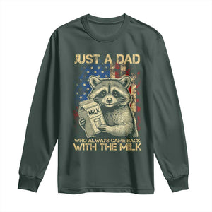 Just A Dad Who Always Came Back With The Milk Long Sleeve Shirt Raccoon American Flag Father's Day TS10 Dark Forest Green Print Your Wear