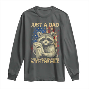 Just A Dad Who Always Came Back With The Milk Long Sleeve Shirt Raccoon American Flag Father's Day TS10 Dark Heather Print Your Wear