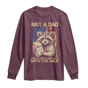 Just A Dad Who Always Came Back With The Milk Long Sleeve Shirt Raccoon American Flag Father's Day TS10 Maroon Print Your Wear