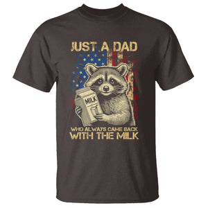 Just A Dad Who Always Came Back With The Milk T Shirt Raccoon American Flag Father's Day TS10 Dark Chocolate Print Your Wear