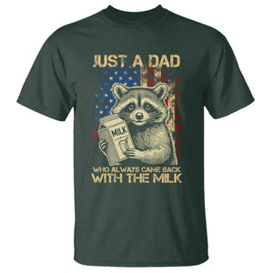 Just A Dad Who Always Came Back With The Milk T Shirt Raccoon American Flag Father's Day TS10 Dark Forest Green Print Your Wear