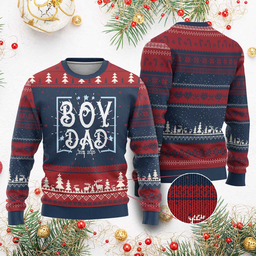 Boy Dad Est 2025 Knit Sweatshirt Expect Baby Boy Fathers Day 2025 TS10 Burgundy Print Your Wear
