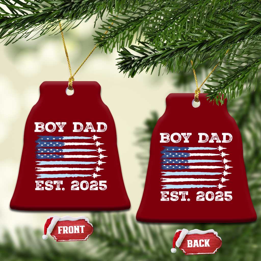 Boy Dad Est 2025 Ceramic Ornament Newborn Daddy Father Baby Boy Son USA Flag Fighter Jets TS10 Print Your Wear