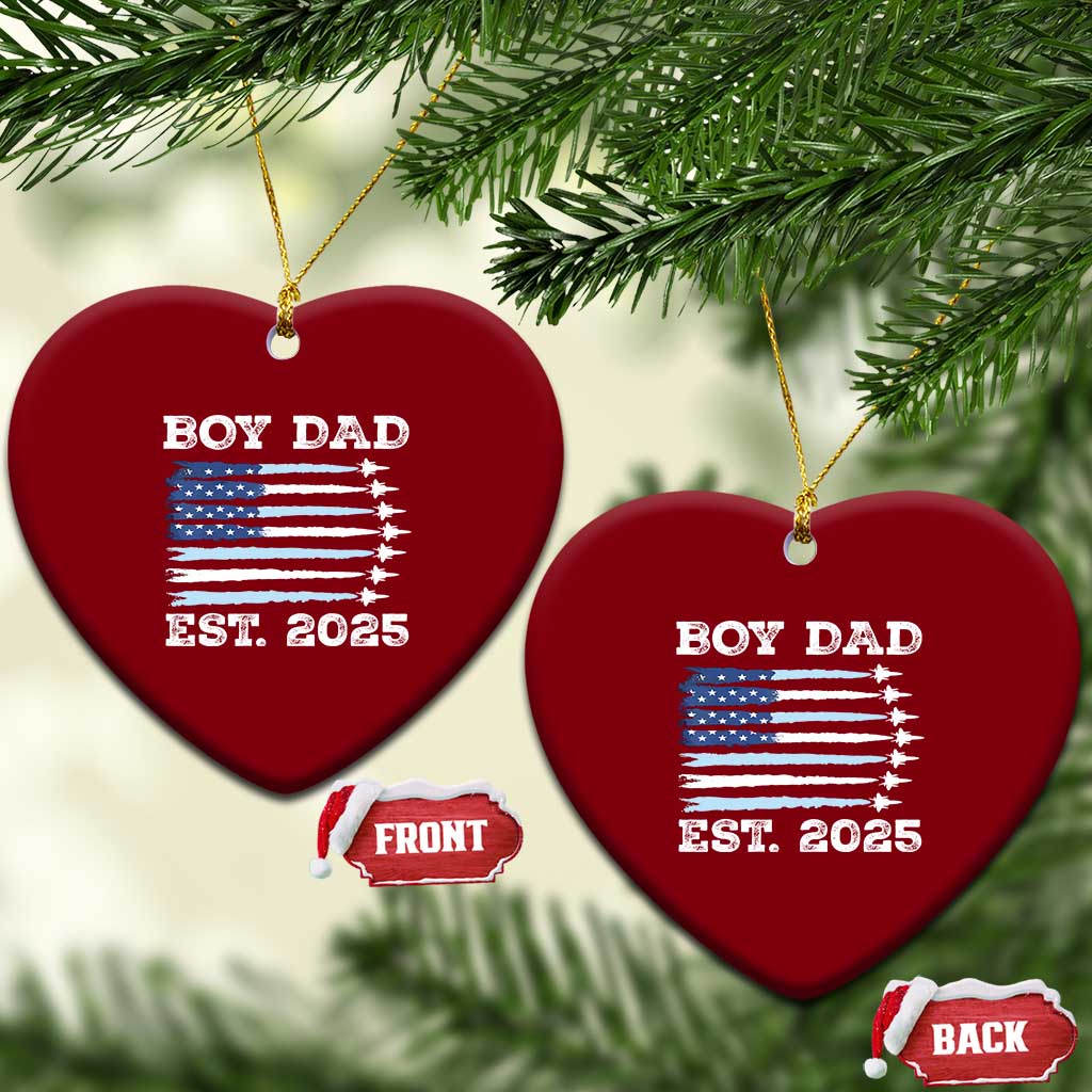 Boy Dad Est 2025 Ceramic Ornament Newborn Daddy Father Baby Boy Son USA Flag Fighter Jets TS10 Print Your Wear