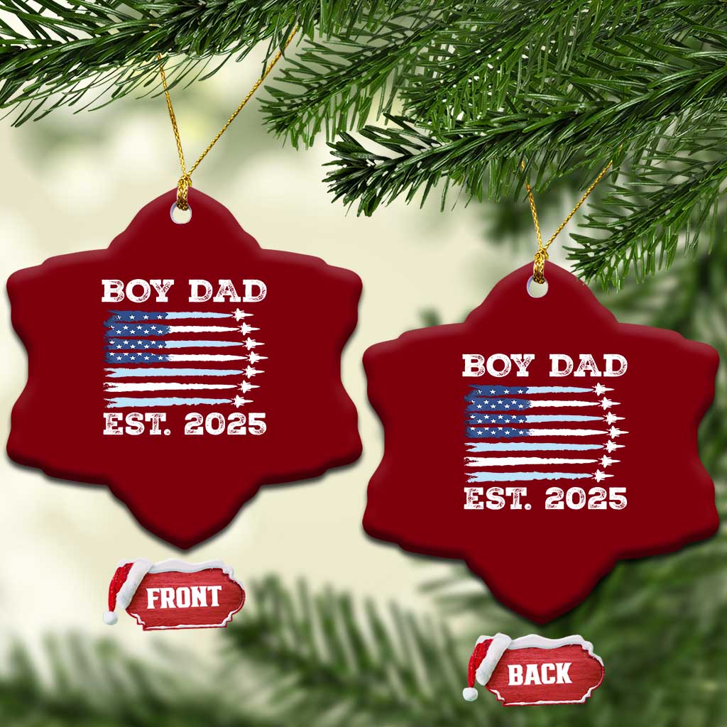 Boy Dad Est 2025 Ceramic Ornament Newborn Daddy Father Baby Boy Son USA Flag Fighter Jets TS10 Print Your Wear