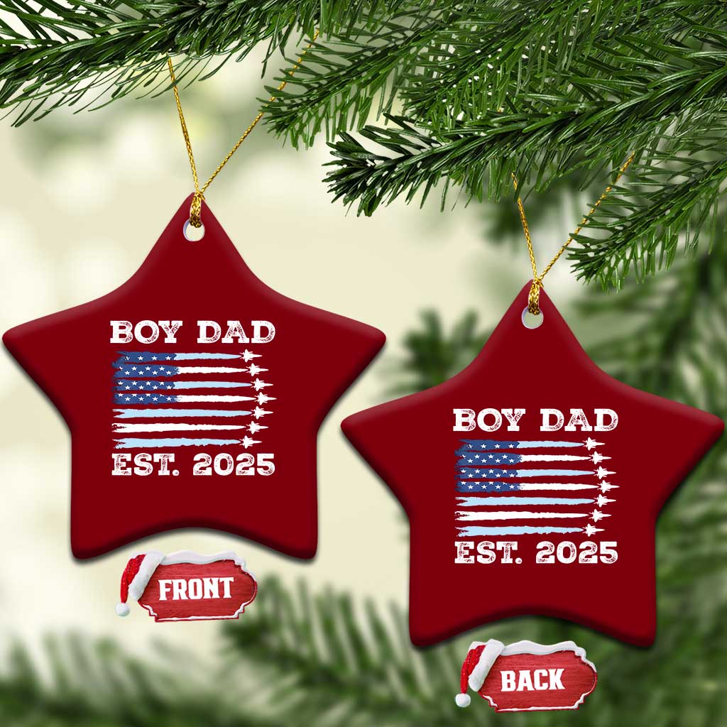 Boy Dad Est 2025 Ceramic Ornament Newborn Daddy Father Baby Boy Son USA Flag Fighter Jets TS10 Print Your Wear
