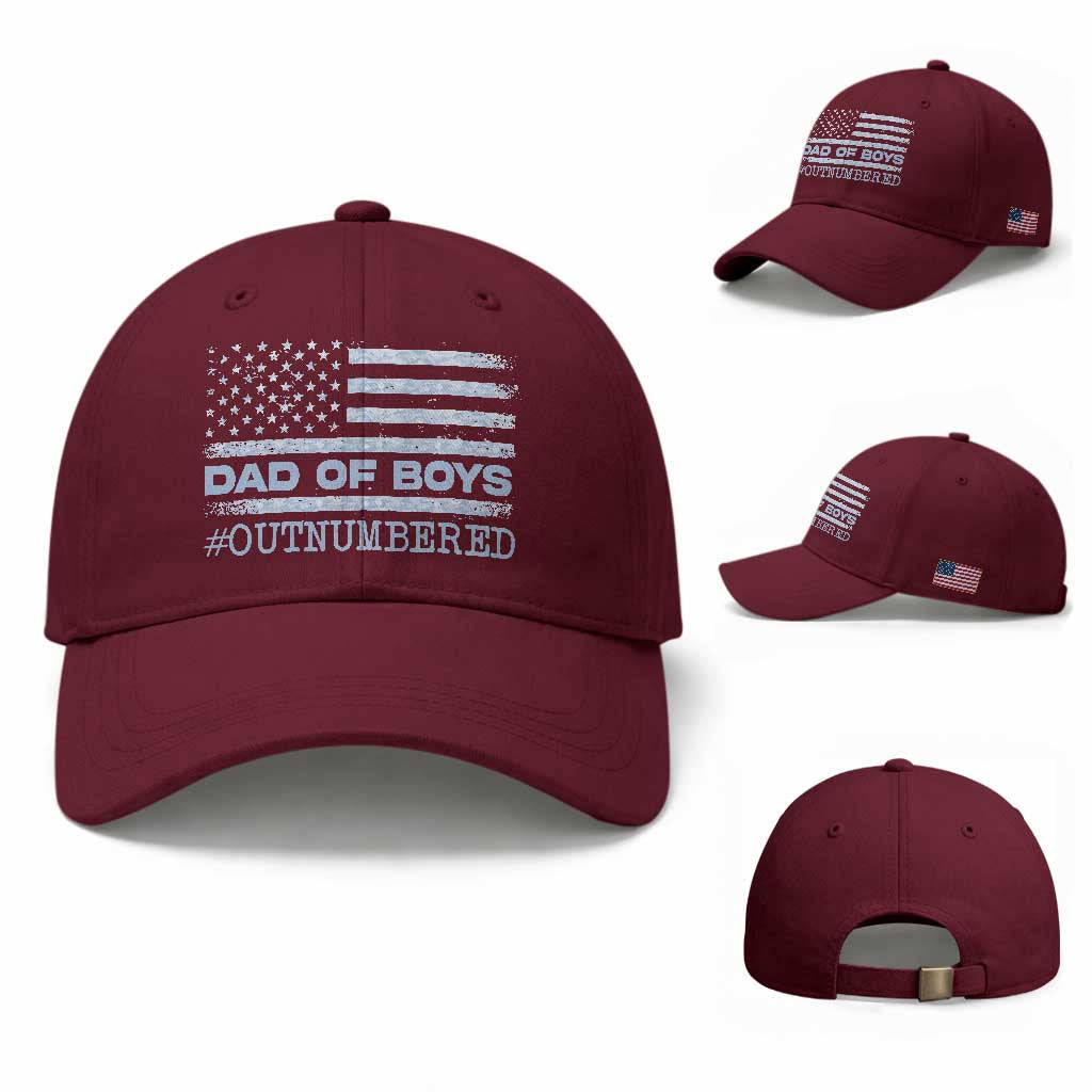 Dad Of Boys Outnumbered Baseball Cap Daddy Of Newborn Baby Boy First Fathers Day Camo American Flag TS10 Baseball Cap Universal Fit Maroon Print Your Wear