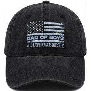 Dad Of Boys Outnumbered Washed Cotton Baseball Cap Daddy Of Newborn Baby Boy First Fathers Day Camo American Flag TS10 Print Your Wear
