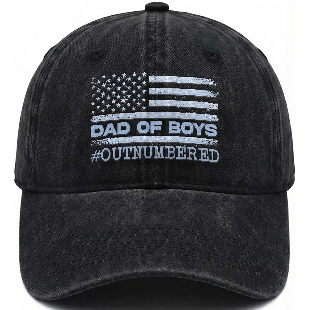 Dad Of Boys Outnumbered Washed Cotton Baseball Cap Daddy Of Newborn Baby Boy First Fathers Day Camo American Flag TS10 Print Your Wear