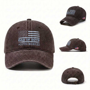 Dad Of Boys Outnumbered Washed Cotton Baseball Cap Daddy Of Newborn Baby Boy First Fathers Day Camo American Flag TS10 Washed Cap Universal Fit Dark Brown Print Your Wear