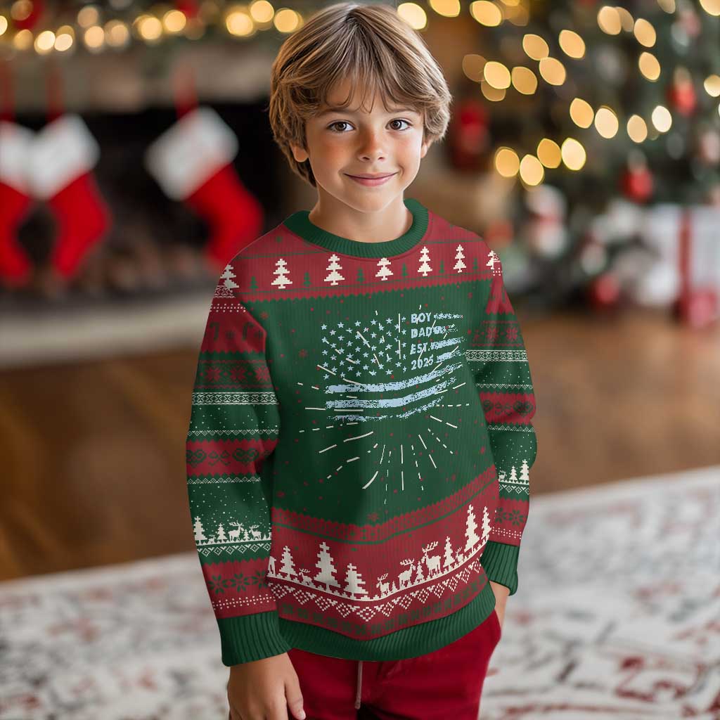 Boy Dad Est 2025 Knit Sweatshirt American Flag First Fathers Day TS10 Christmas Print Your Wear