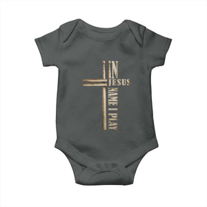 Christian Drummer Baby Onesie In Jesus Name I Play Drumstick Cross Drums Percussionist TS10 Dark Heather Print Your Wear