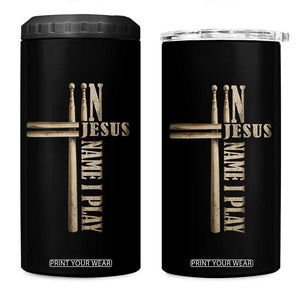 Christian Drummer 4 in 1 Can Cooler Tumbler In Jesus Name I Play Drumstick Cross Drums Percussionist TS10 One Size: 16 oz Black Print Your Wear