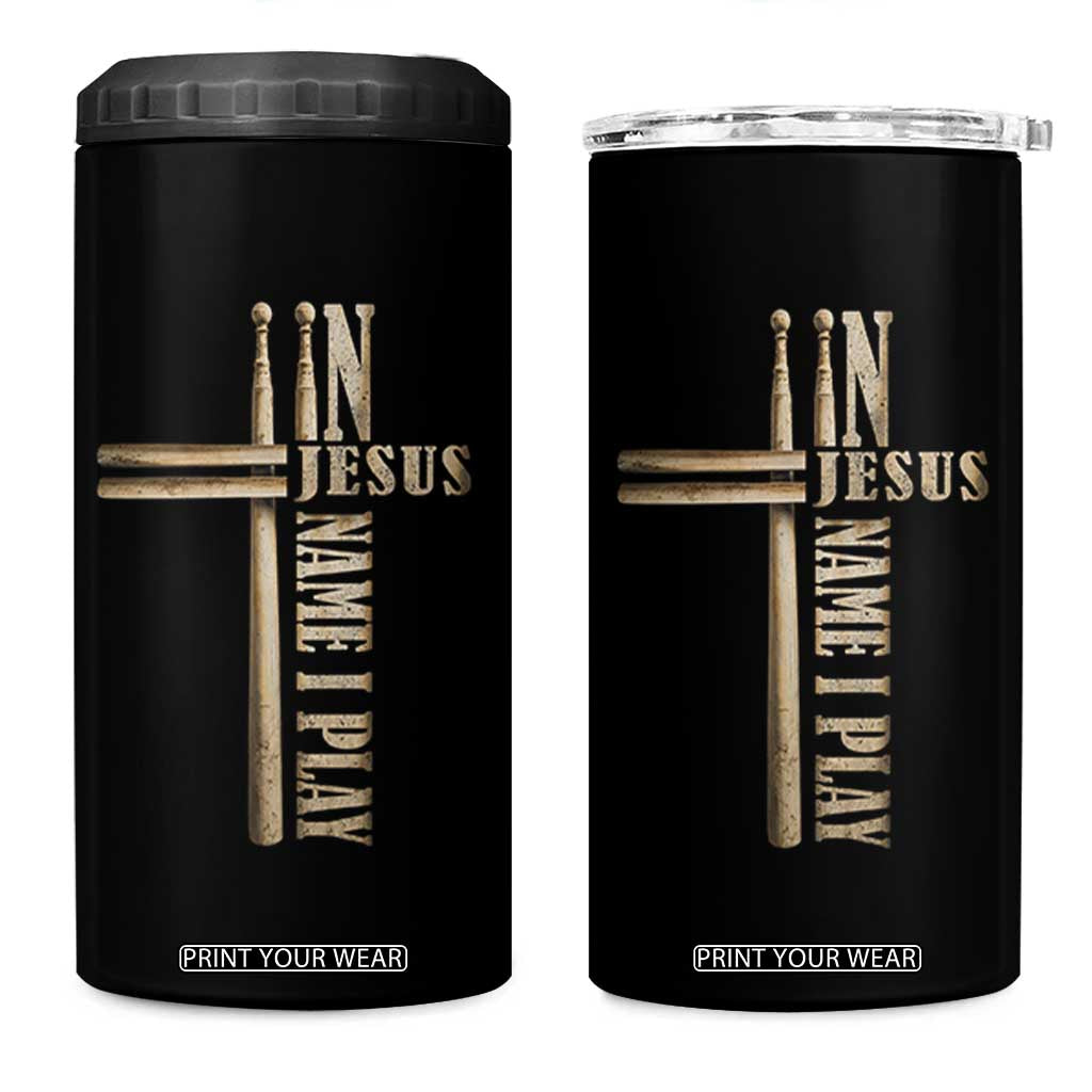 Christian Drummer 4 in 1 Can Cooler Tumbler In Jesus Name I Play Drumstick Cross Drums Percussionist TS10 One Size: 16 oz Black Print Your Wear
