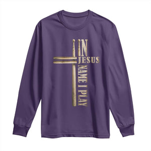 Christian Drummer Long Sleeve Shirt In Jesus Name I Play Drumstick Cross Drums Percussionist TS10 Purple Print Your Wear