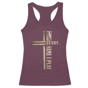 Christian Drummer Racerback Tank Top In Jesus Name I Play Drumstick Cross Drums Percussionist TS10 Maroon Print Your Wear