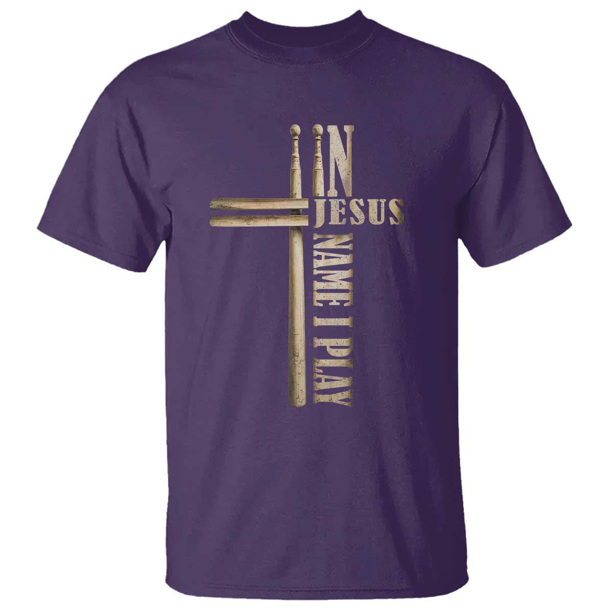 Christian Drummer T Shirt In Jesus Name I Play Drumstick Cross Drums Percussionist TS10 Purple Print Your Wear