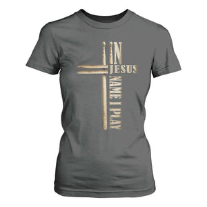 Christian Drummer T Shirt For Women In Jesus Name I Play Drumstick Cross Drums Percussionist TS10 Dark Heather Print Your Wear