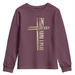 Christian Drummer Youth Sweatshirt In Jesus Name I Play Drumstick Cross Drums Percussionist TS10 Maroon Print Your Wear