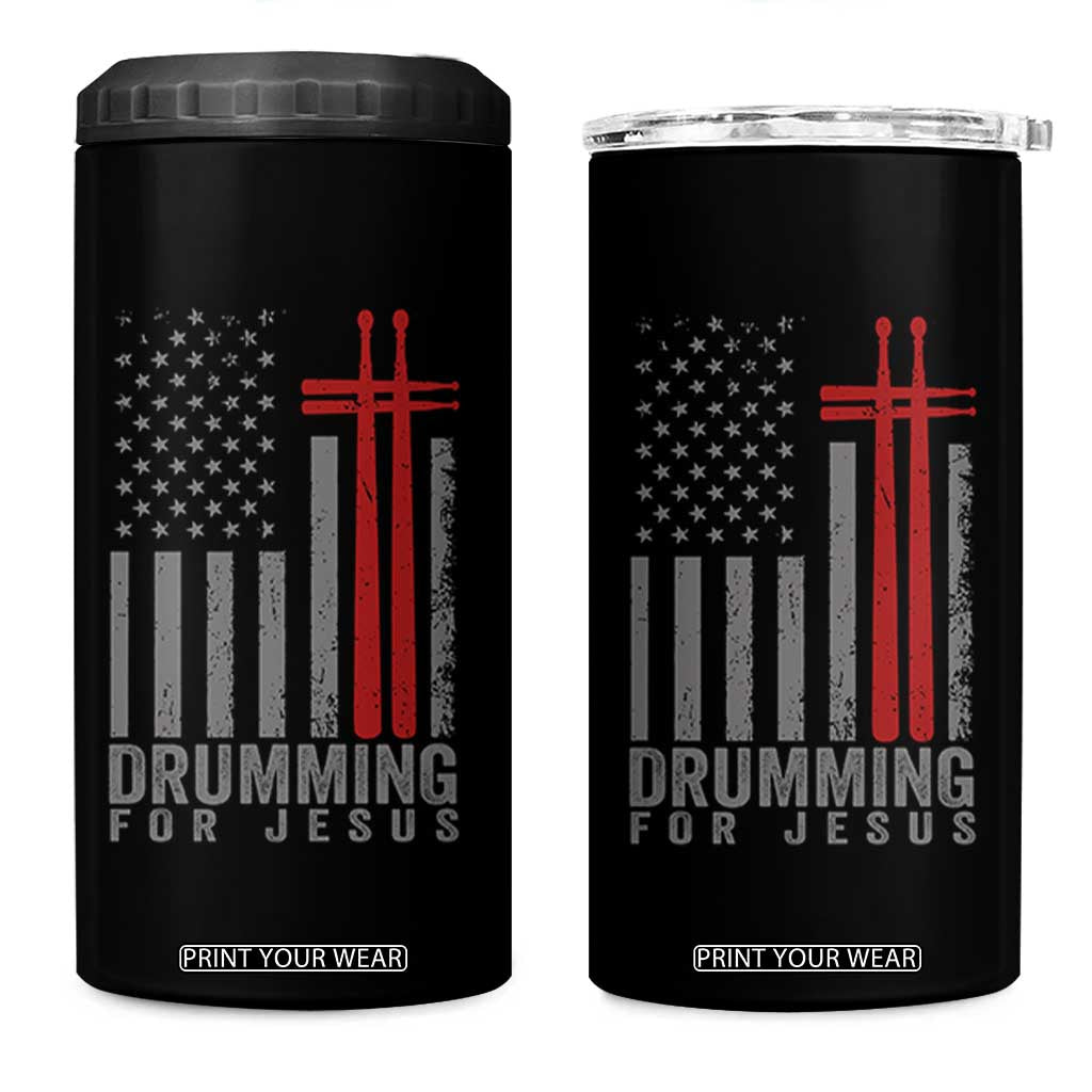 Christian Drummer 4 in 1 Can Cooler Tumbler Drumming For Jesus Cross USA Flag Percussionist TS10 One Size: 16 oz Black Print Your Wear
