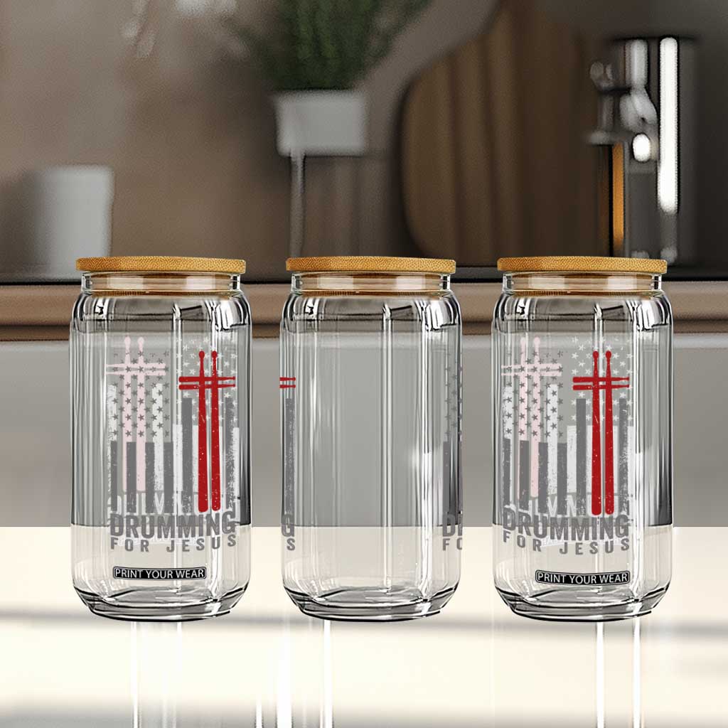 Christian Drummer Glass Can Drumming For Jesus Cross USA Flag Percussionist TS10 Print Your Wear