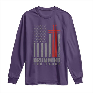 Christian Drummer Long Sleeve Shirt Drumming For Jesus Cross USA Flag Percussionist TS10 Purple Print Your Wear