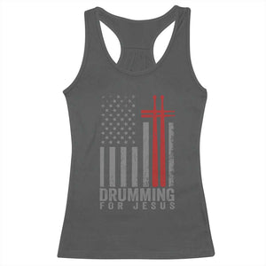 Christian Drummer Racerback Tank Top Drumming For Jesus Cross USA Flag Percussionist TS10 Dark Heather Print Your Wear